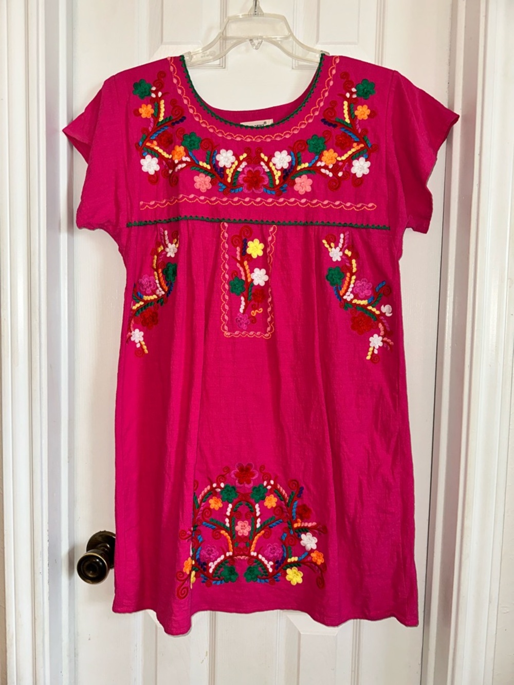 Colorful Mexican Floral Embroidered Tunic Mini Dress Boho Spring Festival Sz L